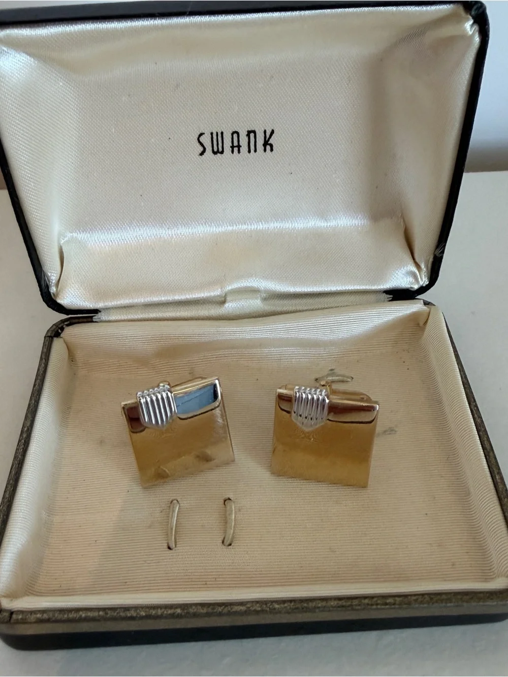 Vintage SWANK Gold Tone Square Cufflinks MCM Silver Ribbed Two-Tone